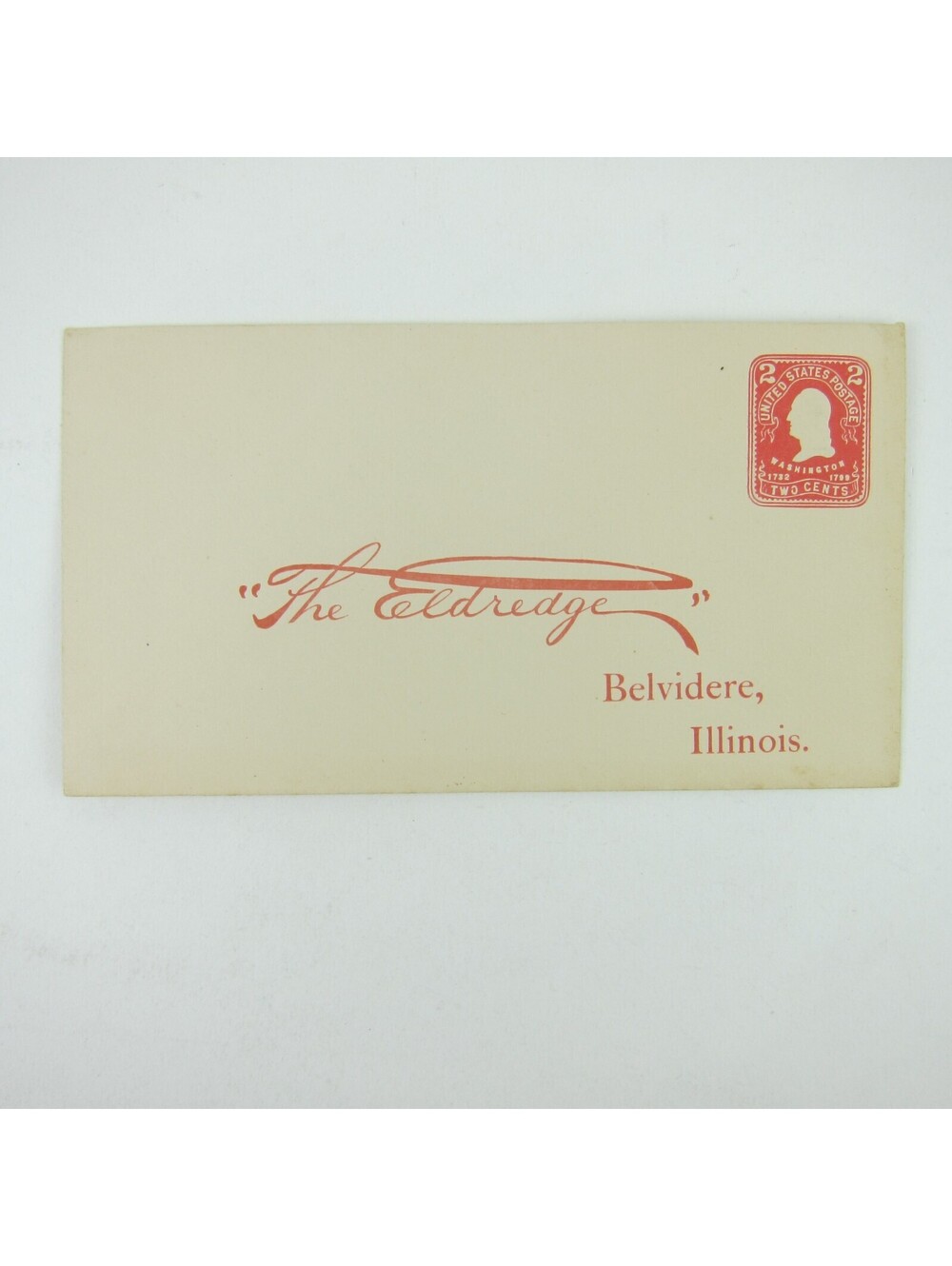US Postal Stationery The Eldredge Belvidere Illinois 2 cent Washington Antique